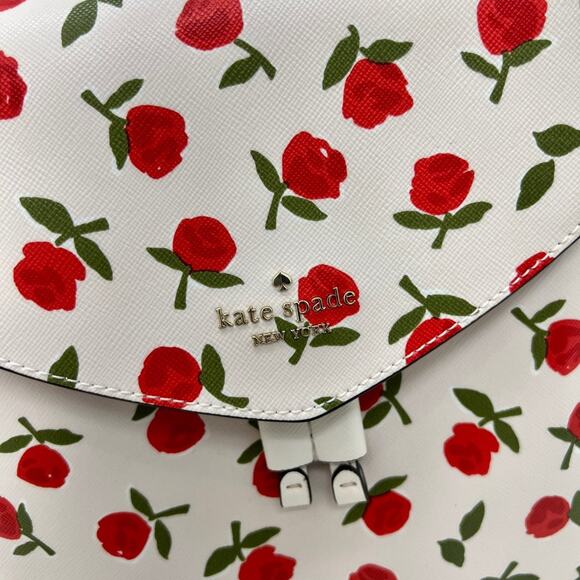 Kate Spade Lizzie Medium Festive Rosette Leather Flap Backpack Rose Print main image 11
